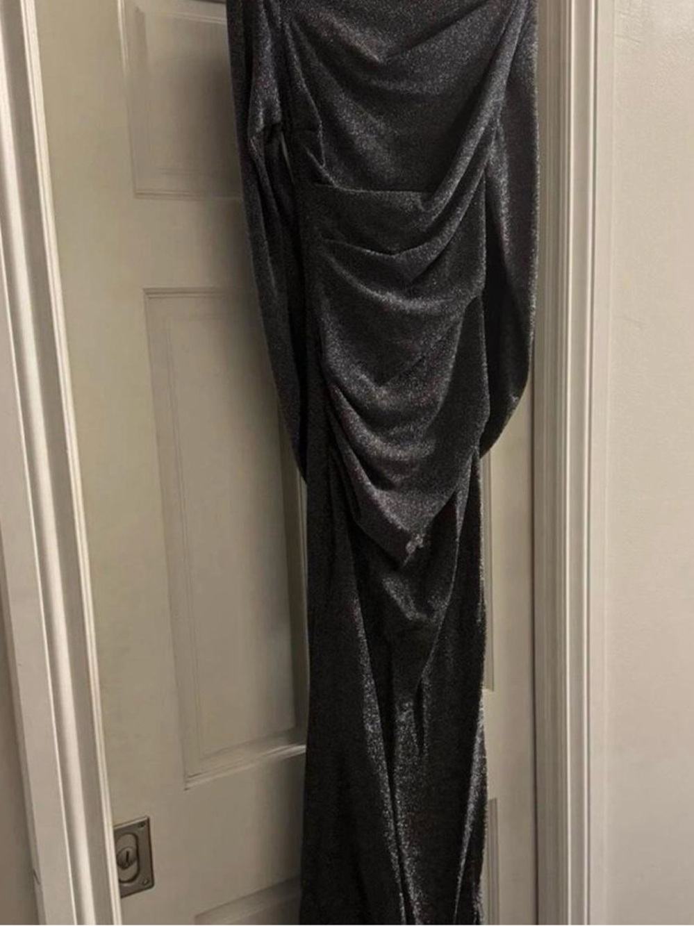 NWOT Charcoal Metallic Long-Sleeve Draped Cocktail Dress xxs-med - Picture 7 of 9